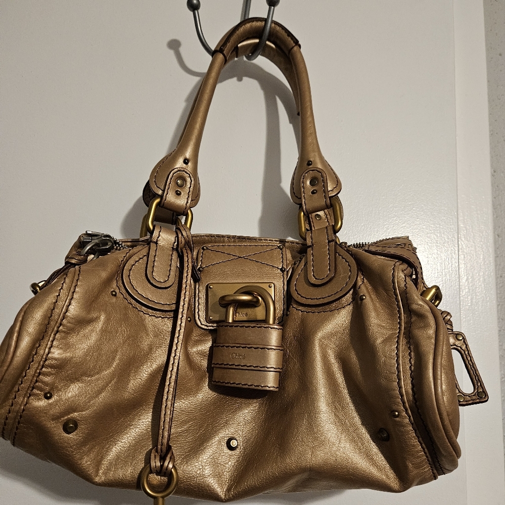 Chloe Elegant Metallic Gold Paddington Handbag